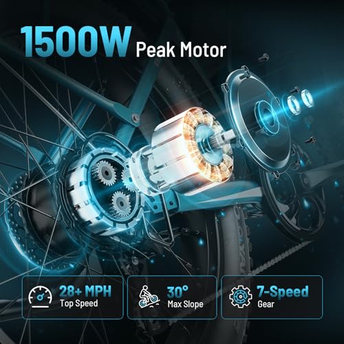 Electric Bike with 1500W Peak Motor, 48V 15Ah Battery, 26'' x 4'' Fat Tire U1809