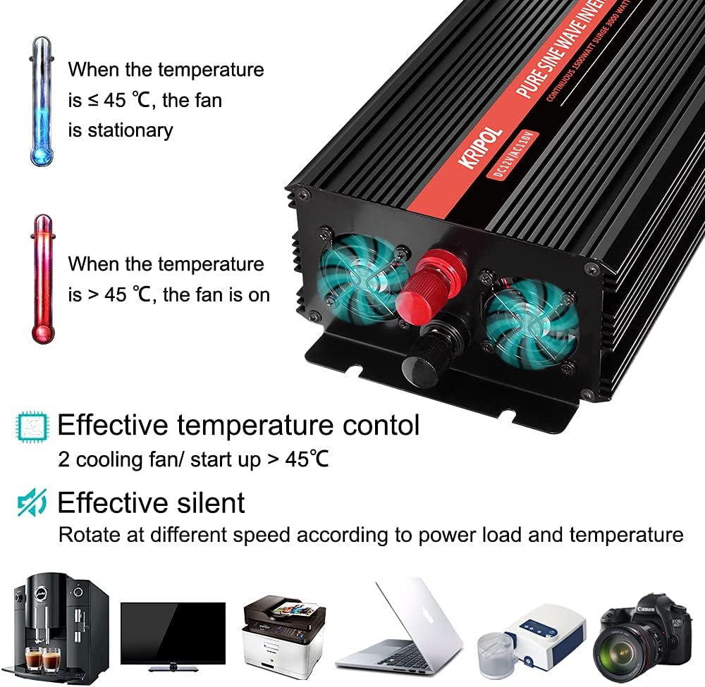 1000 Watt Pure Sine Wave Inverter 12v DC to 110/120v AC V14266