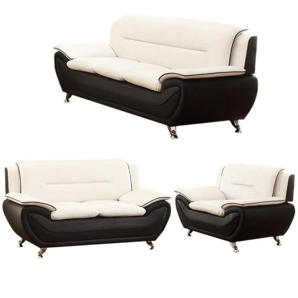 3 Piece Living Room Sofa Set in Black/Beige R85017