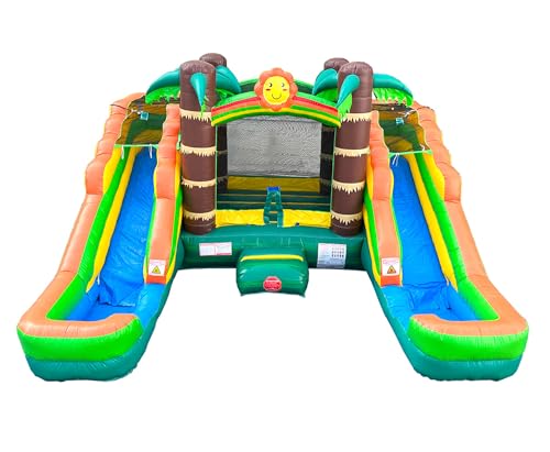 Tropical Inflatable Bounce House with Double Water Slides, 16.5 x 15 x 11 Foot A167