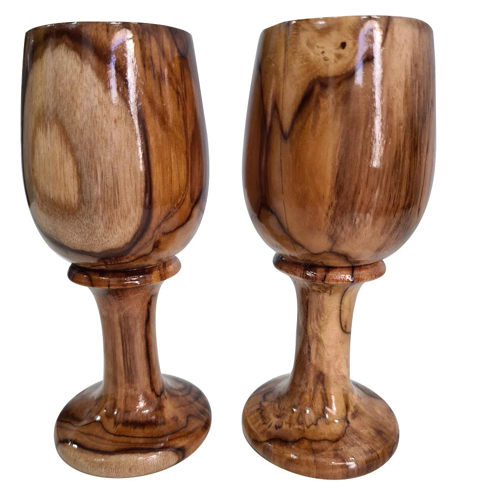 Rustic Dark Brown Wooden Wine Glass Goblet Drinkware Cup Set of 2 B810029