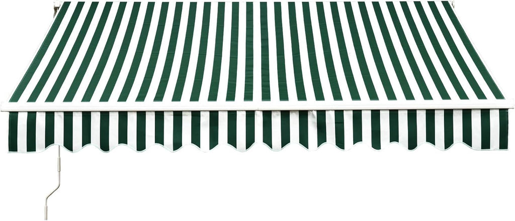 10x8 Feet Manual Retractable Patio Door Awning Outdoor Canopy Grey with White Stripes X51435