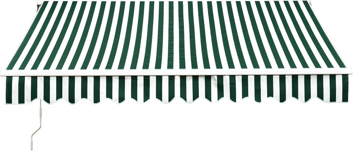 10x8 Feet Manual Retractable Patio Door Awning Outdoor Canopy Grey with White Stripes X51435