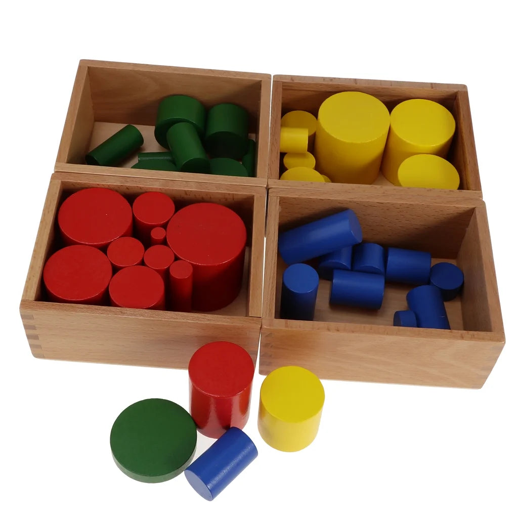 4 Sets Beechwood Montessori Knobless Cylinder Blocks Wooden Toy A893581