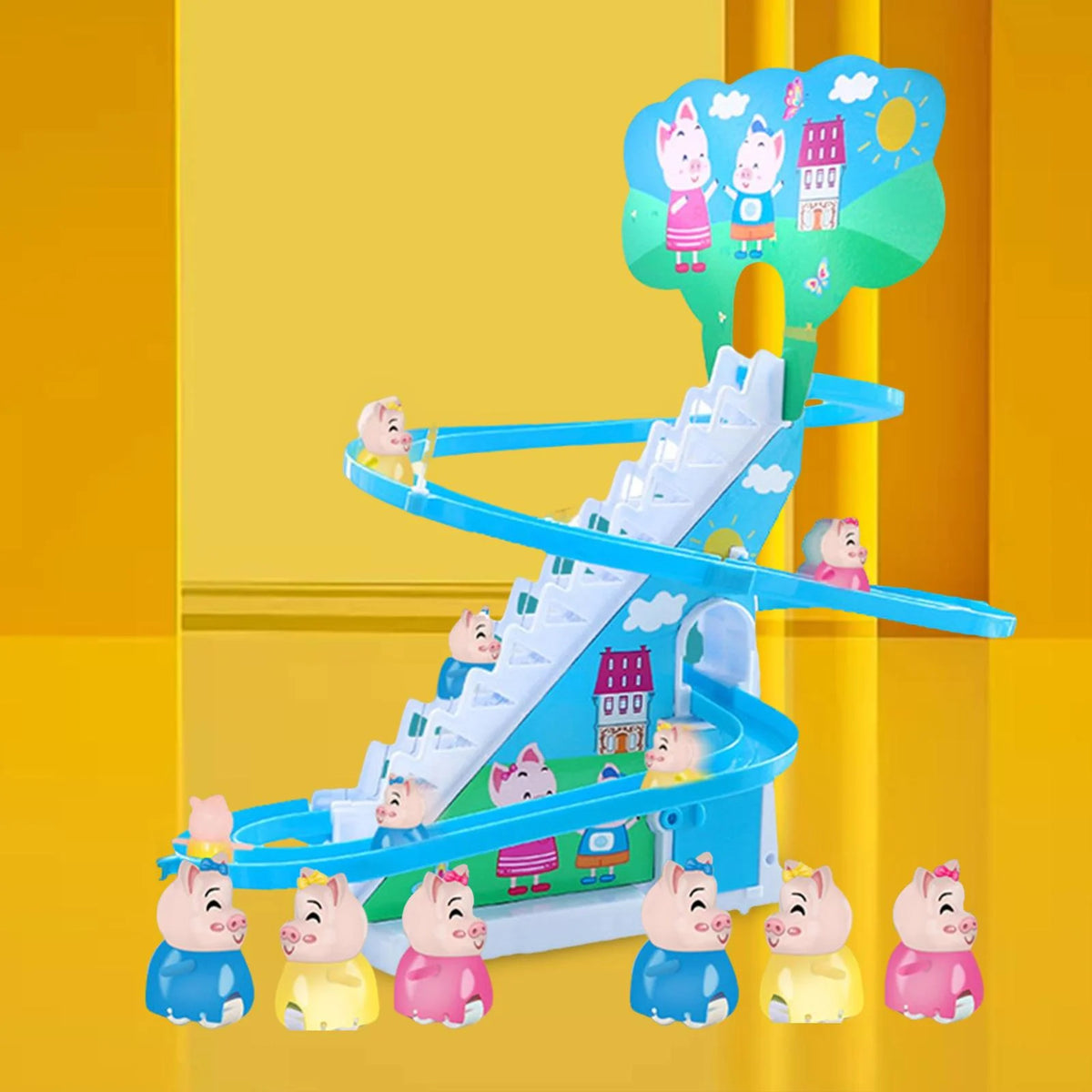 6 s Electric Climbing Stair Toy with LED Flashing Lights Children's Roller Coaster Toy Set E856731