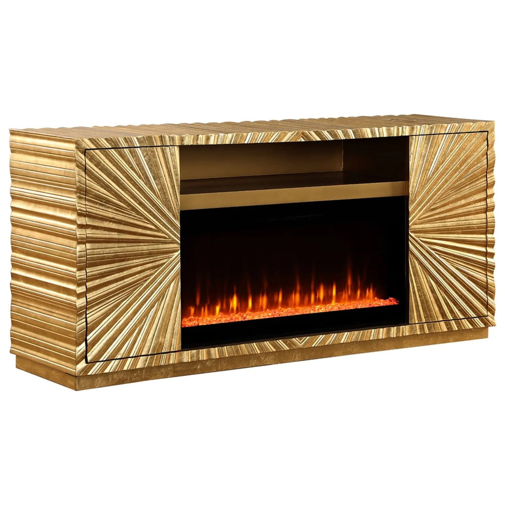 Metallic Gold Freestanding Infrared Electric Fireplace TV Stand N641042