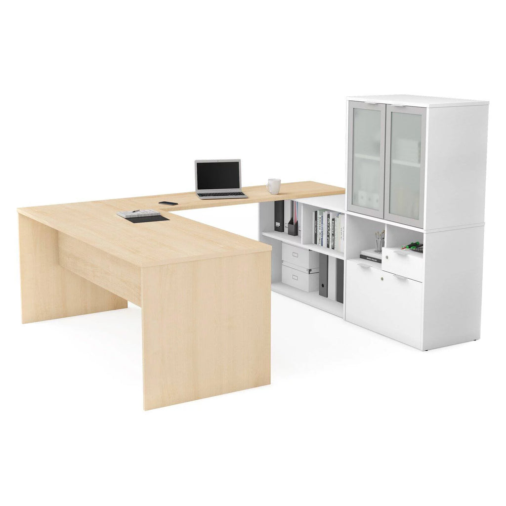 U Shape Computer Desk with Hutch H7321