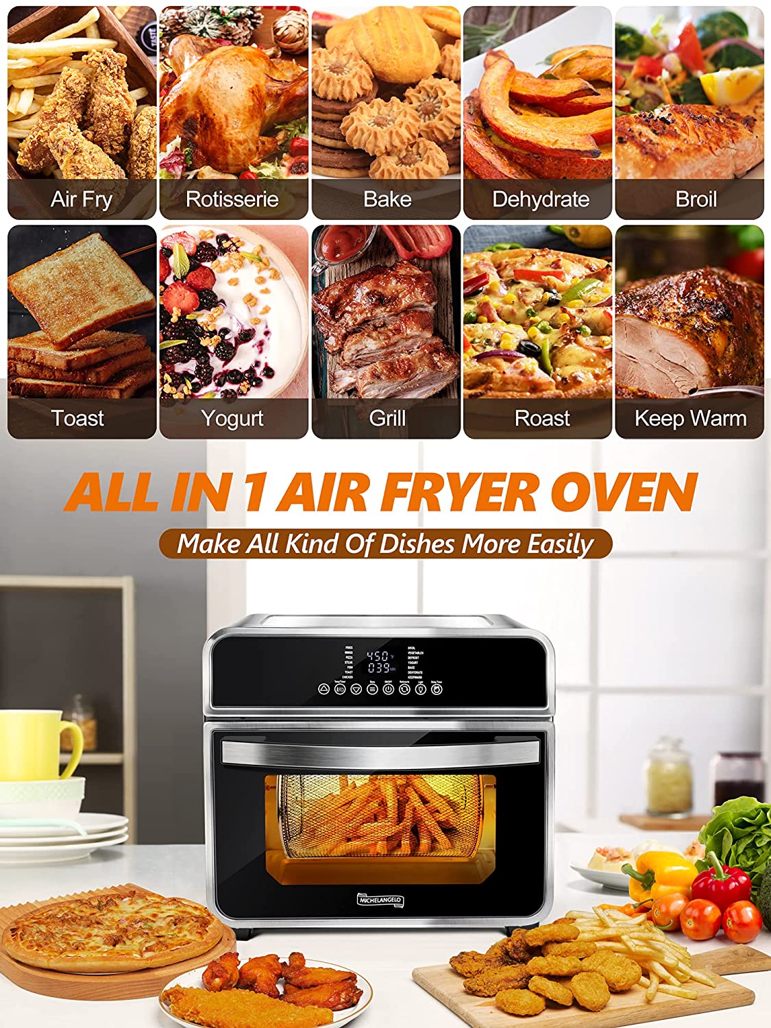 15-In-1 16 Quart Air Fryer Toaster Oven with 7 Accessories C551