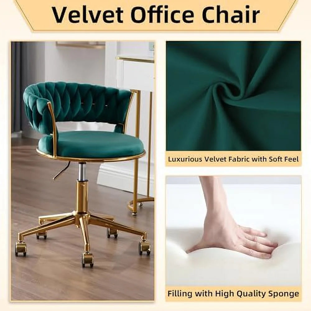 Dark Blue Velvet Desk Chair with Wheels W1354