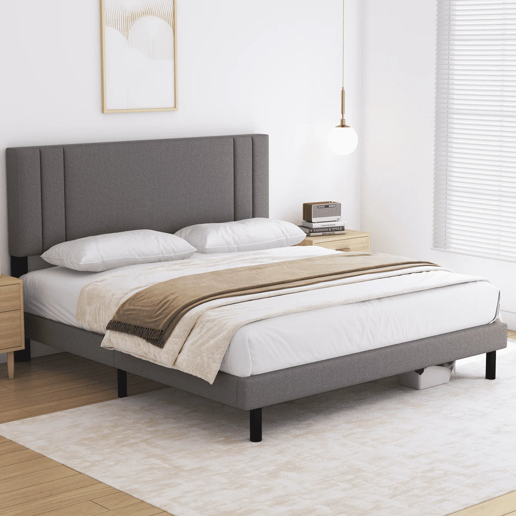 Full Size Platform Bed Frame with Fabric Upholstered Headboard A4696