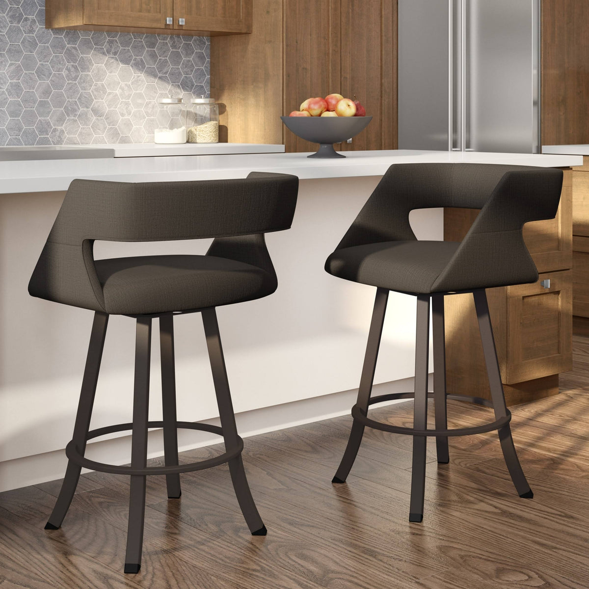 Soft Grey White Polyester Swivel Counter and Bar Stool R4568
