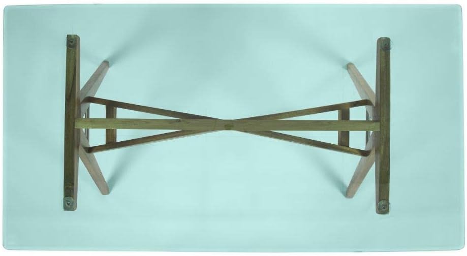 Mid-Century Tempered Glass Desk with Acacia Wood Frame Y870