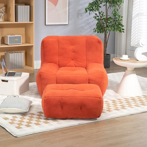 White Microfiber Memory Foam Bean Bag Chair with Footstool J953
