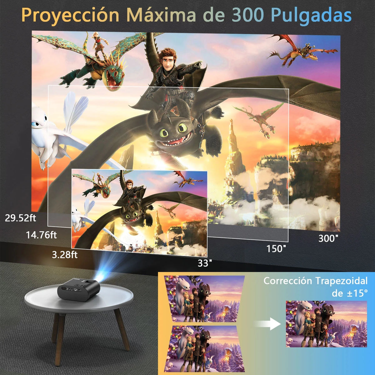 5G Wifi Mini Projector with 100 Projector Screen, Full HD 1080P, Black Q4319