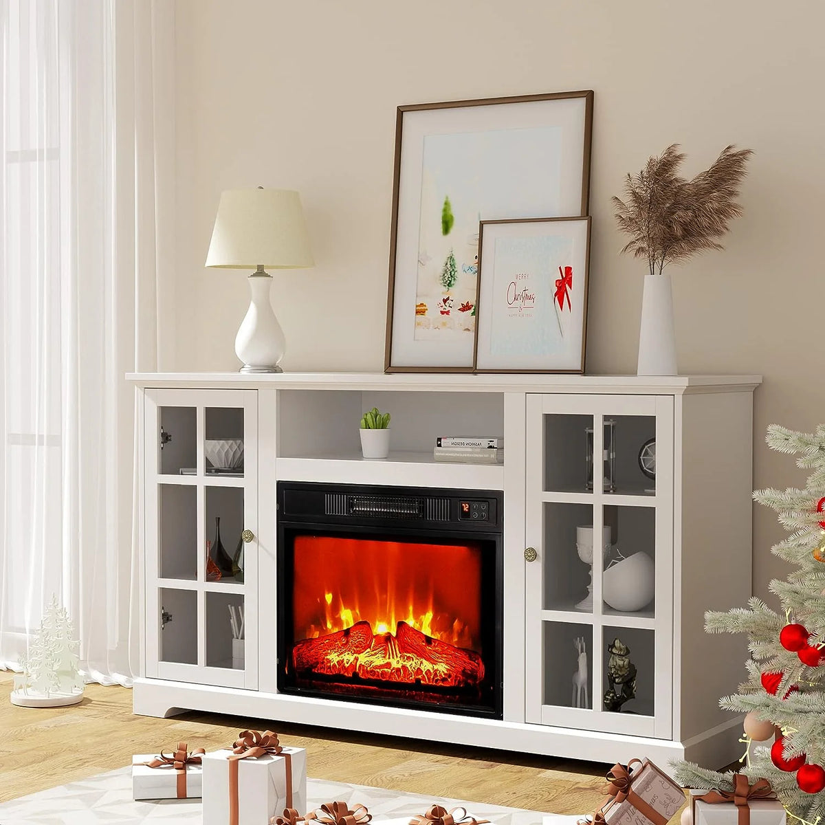 White Fireplace TV Stand T399