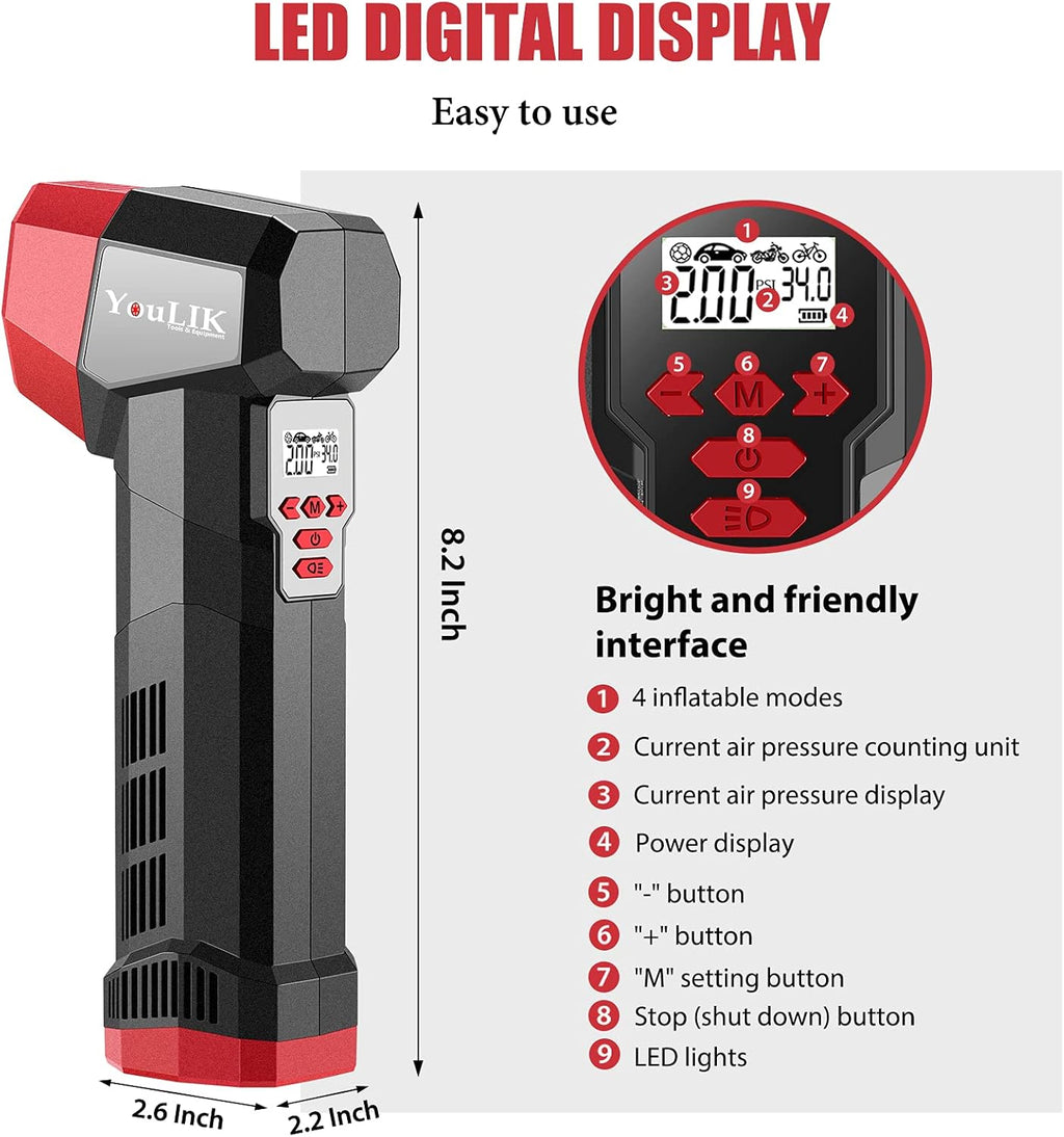 Tire Inflator Portable Air Compressor, 6000mAh Cordless Electric Pump B97448