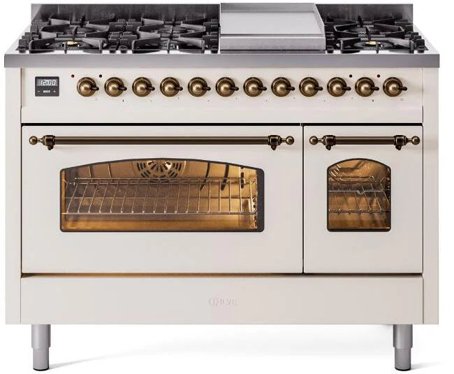 48 Dual Fuel Natural Gas Range Antique White Bronze Trim N756734
