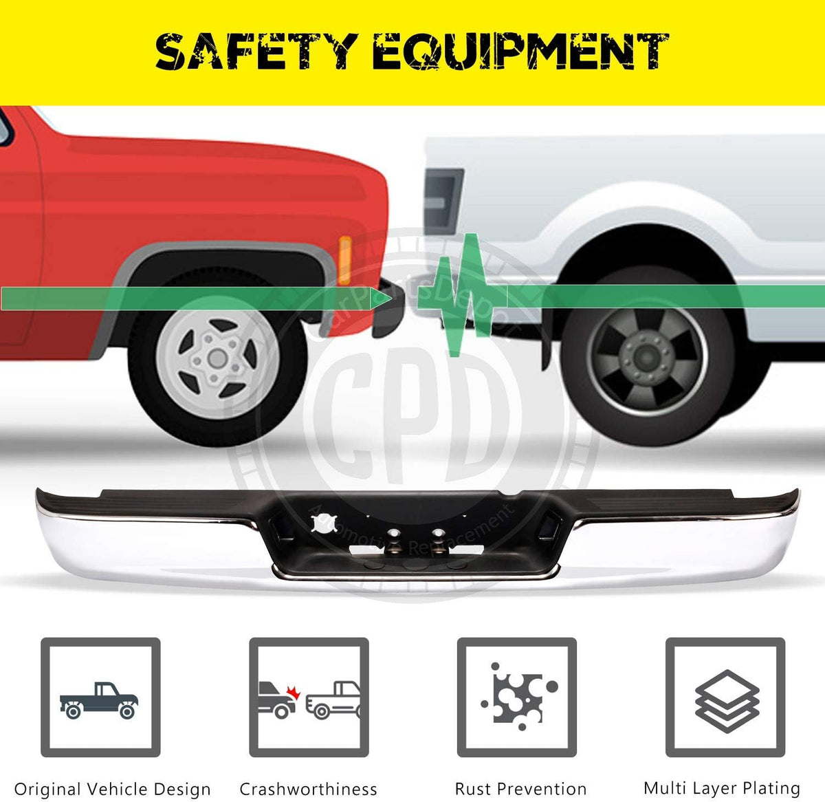 Chrome Rear Step Bumper Bar Assembly with Black Pad W92015