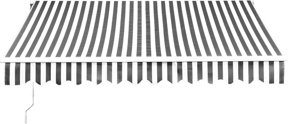 10x8 Feet Manual Retractable Patio Door Awning Outdoor Canopy Grey with White Stripes X51435
