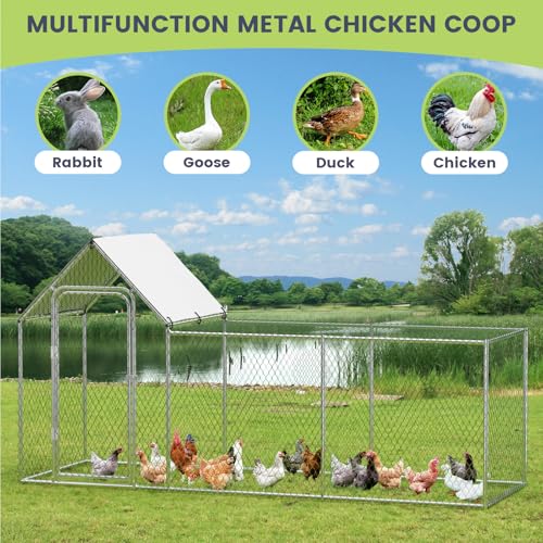 Large Metal Chicken Coop with Waterproof Cover S821600
