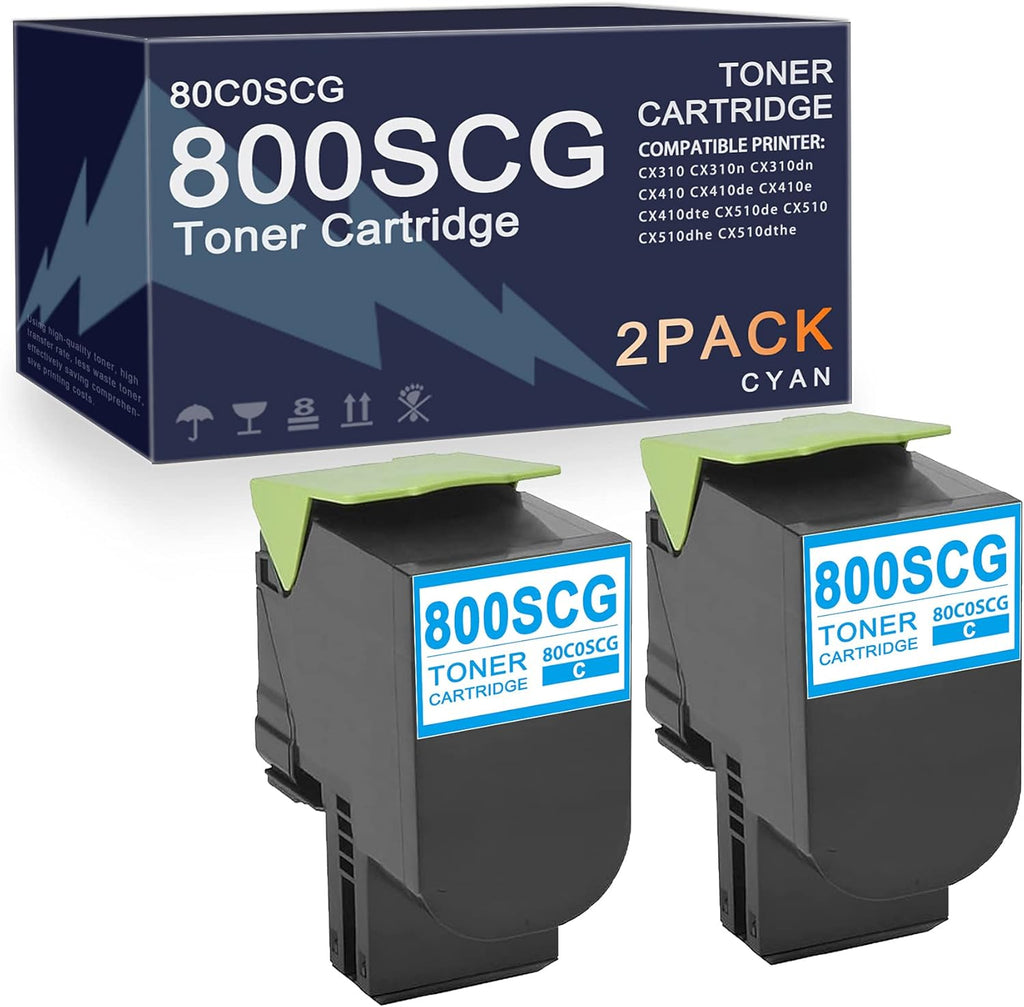 2 Pack Cyan Toner Cartridge for Lexmark CX410e CX310 CX510 R46304