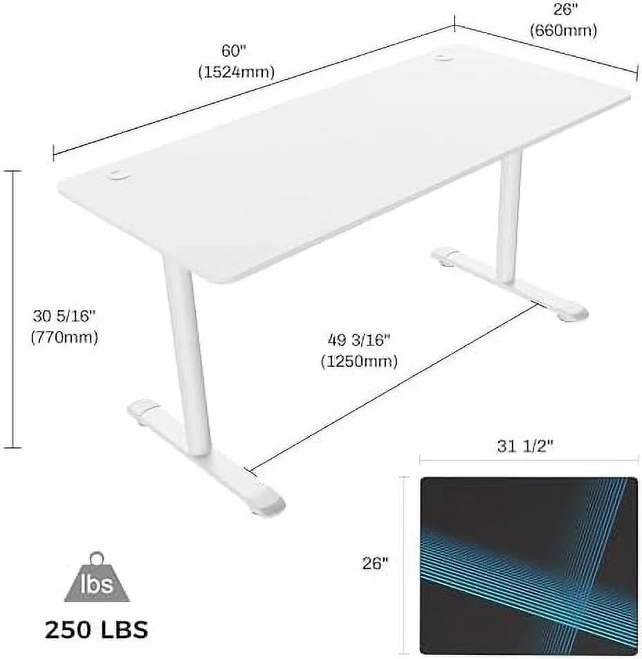 White 60 Inch Gaming Desk C7442