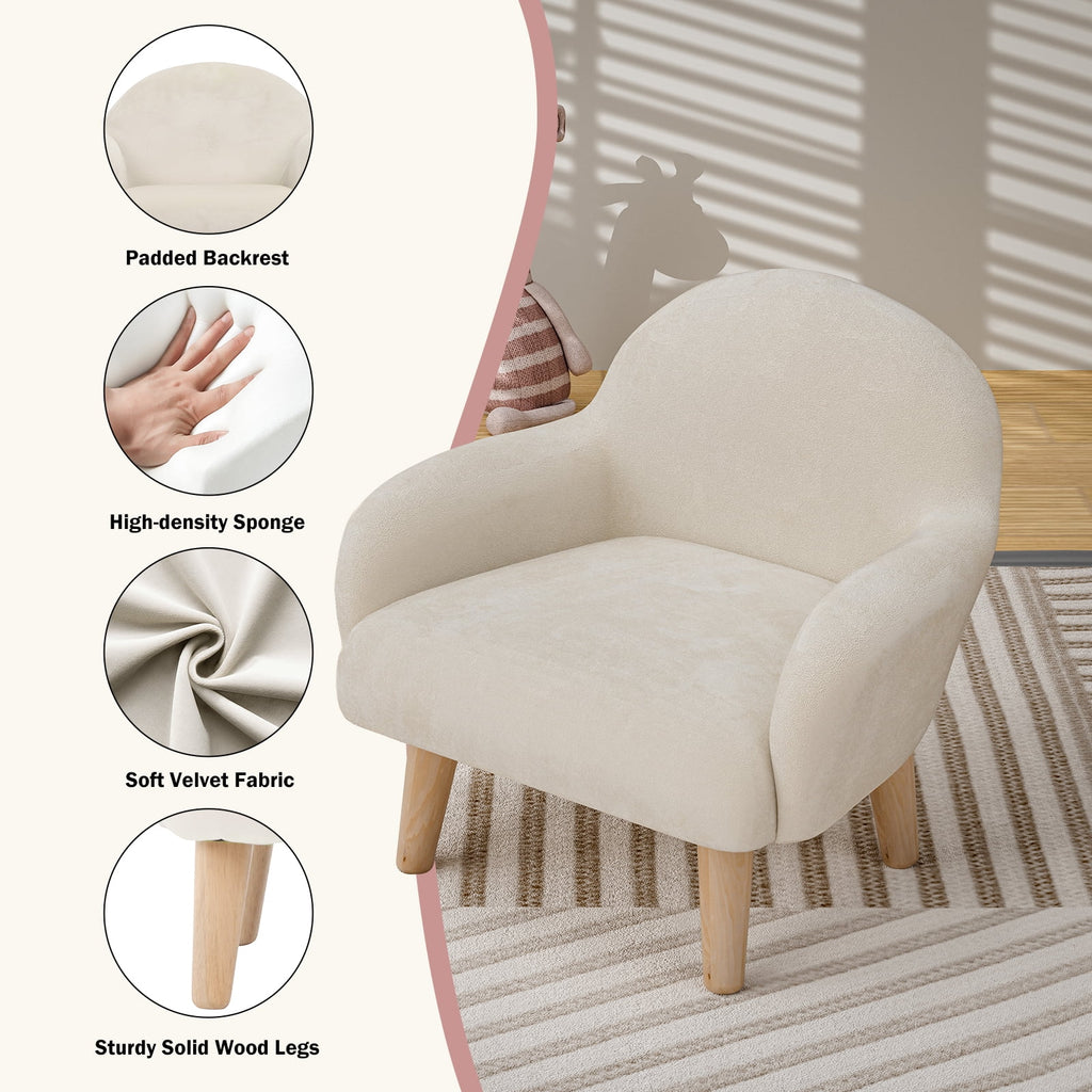 Beige Velvet Kids Armchair with Wooden Legs Z289