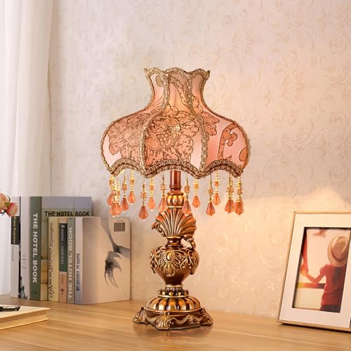 Antique Victorian Floral Table Lamp Fabric Lampshade Resin Base V665473