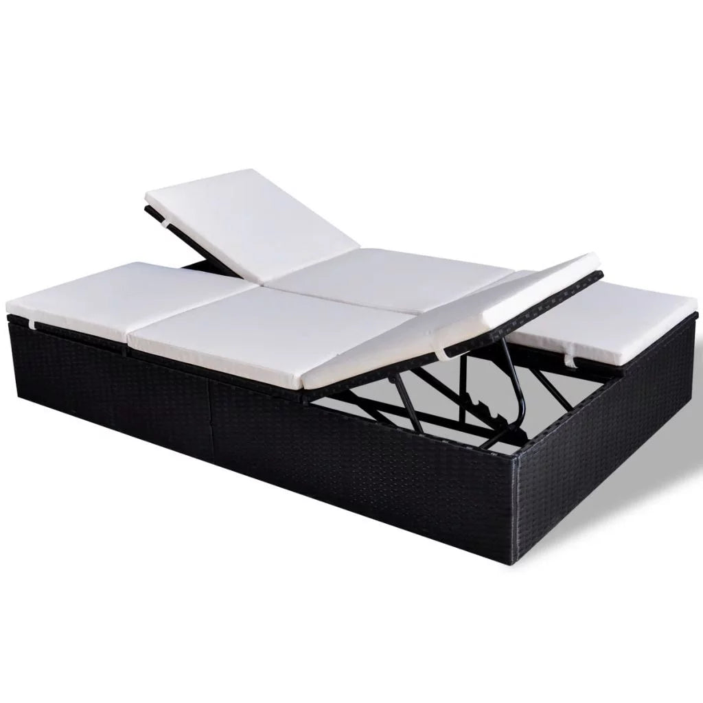 Double Chaise Lounge Chair 2-Person Poly Rattan Sun Lounger with Adjustable Cushion A267