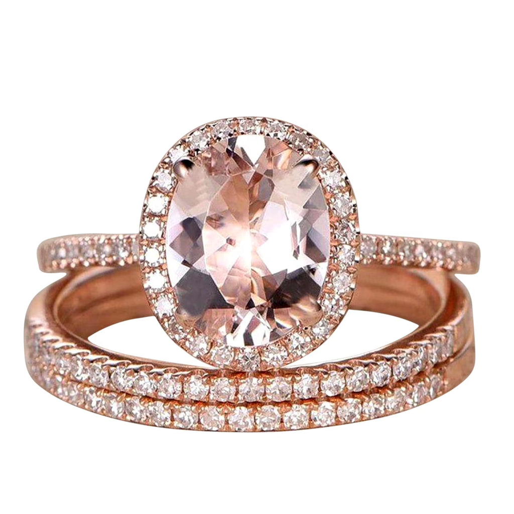 2 Carat Morganite and Diamond Trio Ring Set in 10k Rose Gold V757