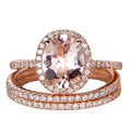 2 Carat Morganite and Diamond Trio Ring Set in 10k Rose Gold V757