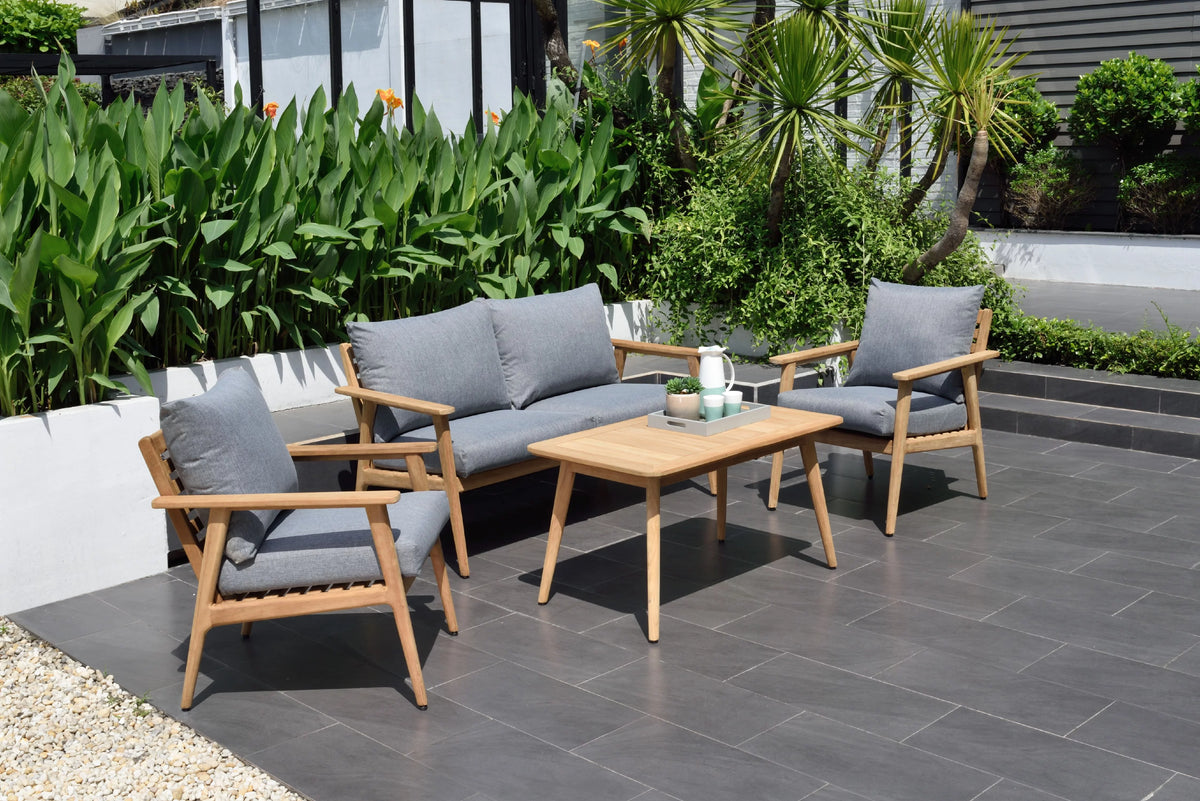 4 Pieces Teak Patio Deep Seating Set with Olefin Cushions P540292