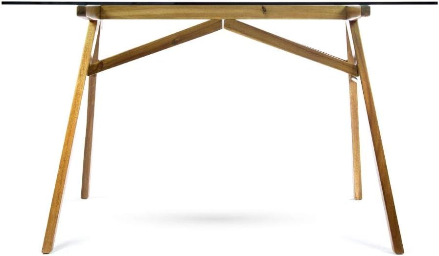 Mid-Century Tempered Glass Desk with Acacia Wood Frame Y870