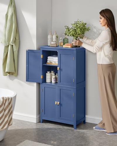 Forest Green 4 Door Freestanding Bathroom Storage Cabinet with Adjustable Shelves V5216
