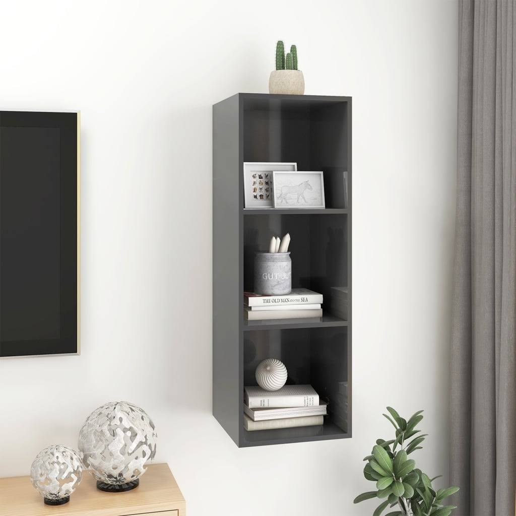 High Gloss Gray Wall-Mounted TV Cabinet Chipboard J55964