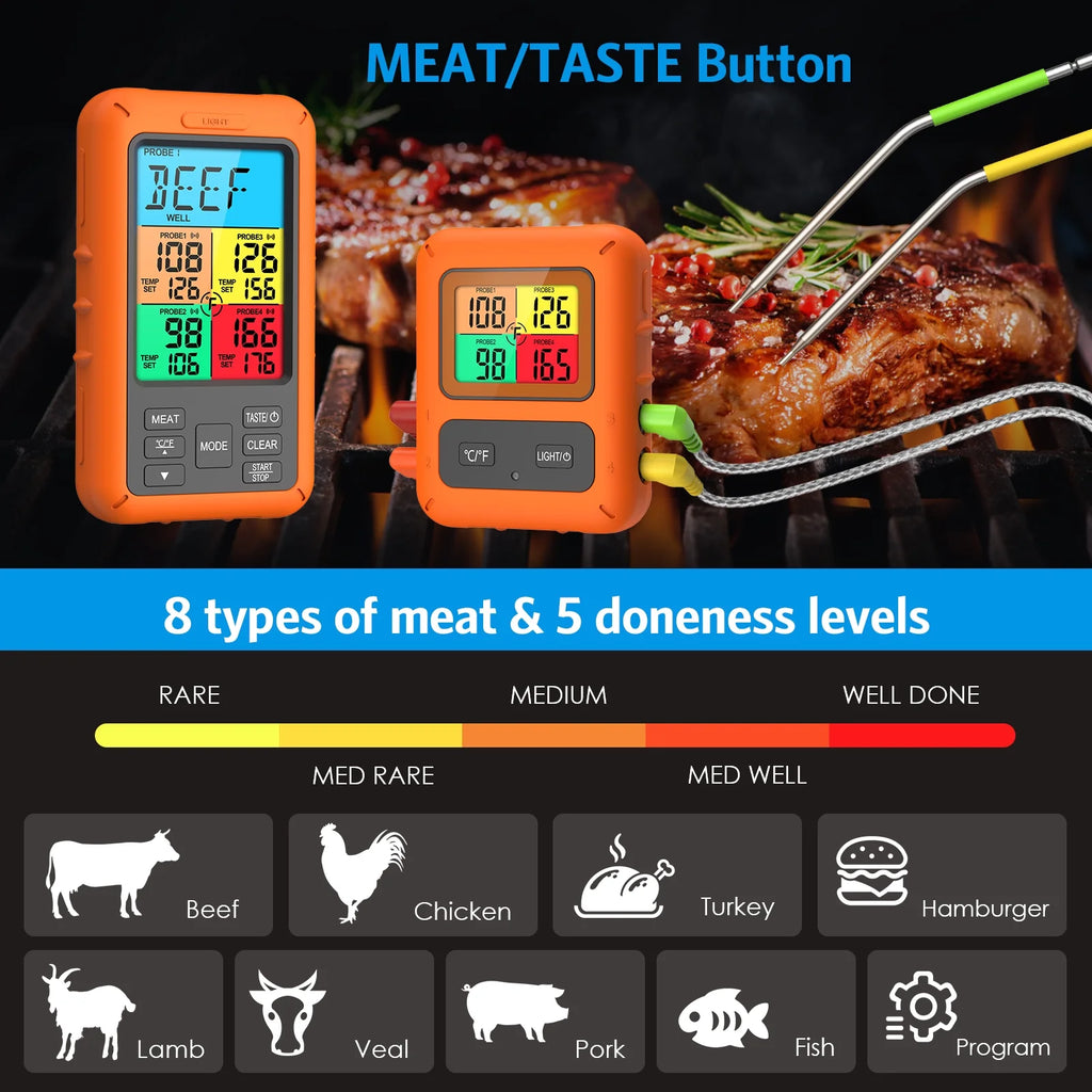 Wireless Meat Thermometer with 4 Meat Probes I7586