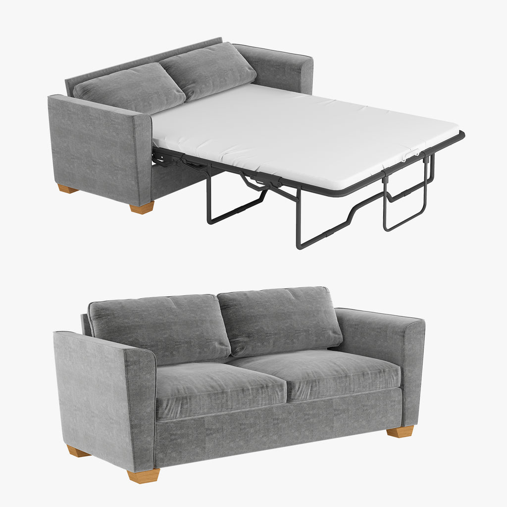 Grey Velvet Full Size Pull Out Sofa Bed with Foam Mattress I5427