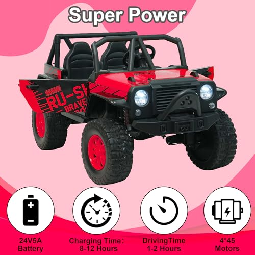 24V 5AH 2 Seater 4WD Electric Ride On Car with Remote Control (Red) D4442