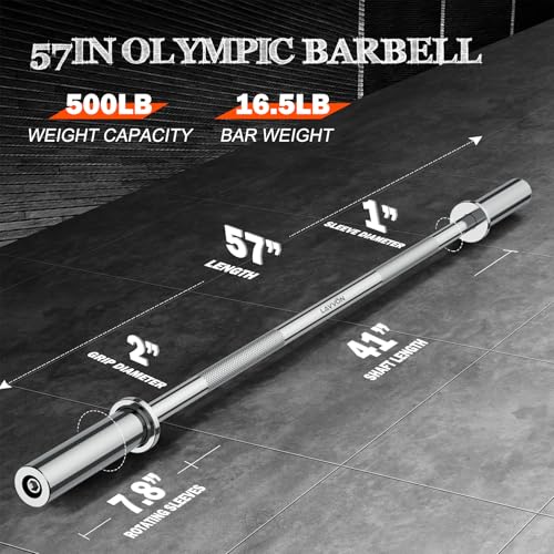 57" Olympic Barbell Bar, 2" Standard Straight Barbell Bars with 2 Spring Collars W151187