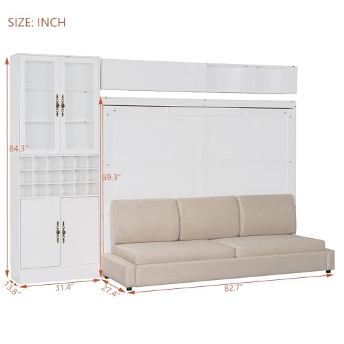 Grey Queen Size Murphy Bed with Sofa and Shelves E688