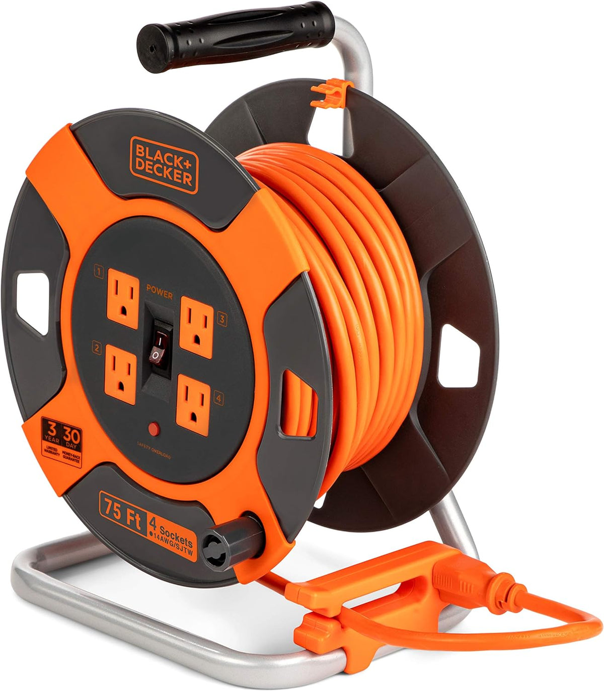 75 ft 4 Outlets 14AWG SJTW Retractable Extension Cord Q963924