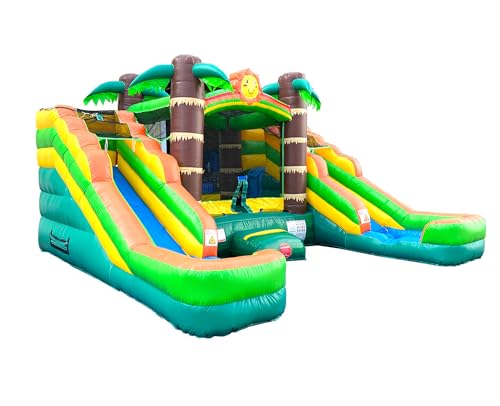 Tropical Inflatable Bounce House with Double Water Slides, 16.5 x 15 x 11 Foot A167