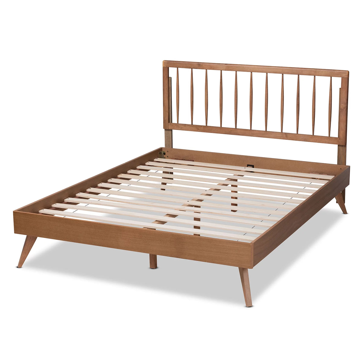 Full Ash Walnut Wood Platform Bed C1129