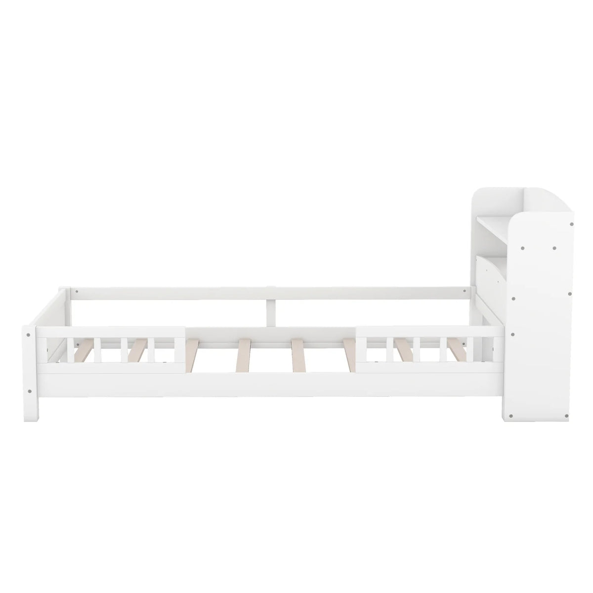 Twin Size Wood Platform Bed with Storage Headboard and Guardrail T152416