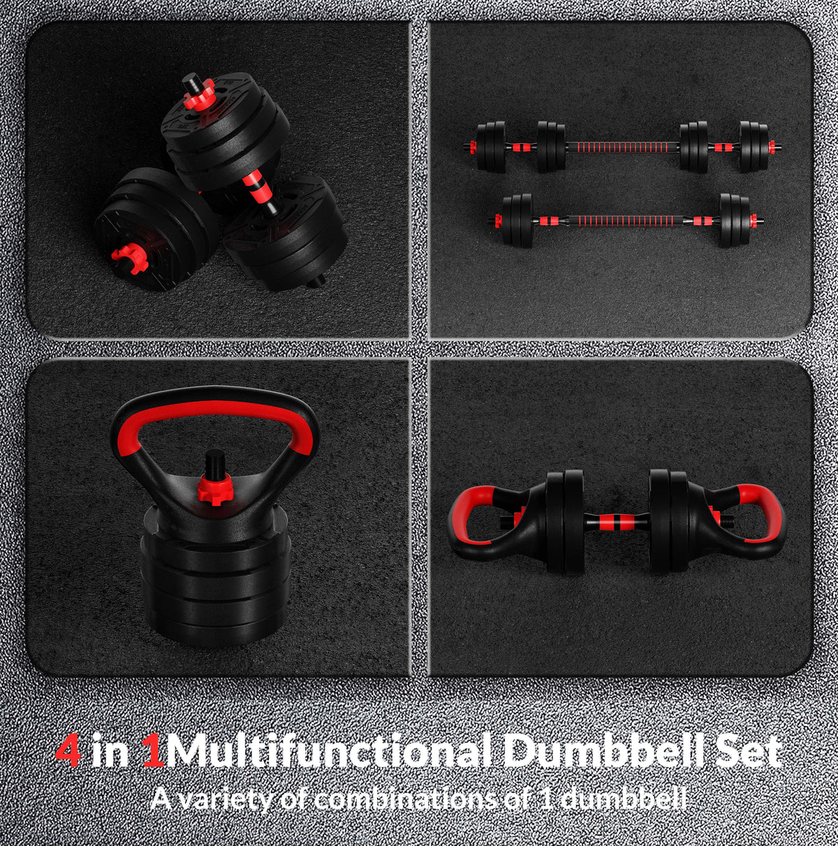 60LB 4-in-1 Adjustable Dumbbell Barbell Kettlebell Set I60583