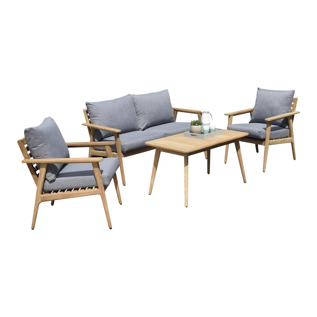 4 Pieces Teak Patio Deep Seating Set with Olefin Cushions P540292