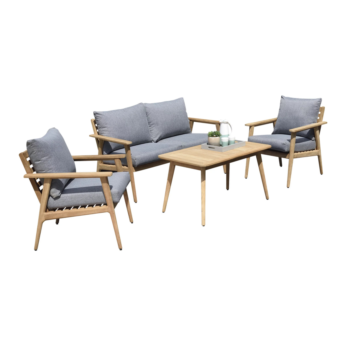 4 Pieces Teak Patio Deep Seating Set with Olefin Cushions P540292