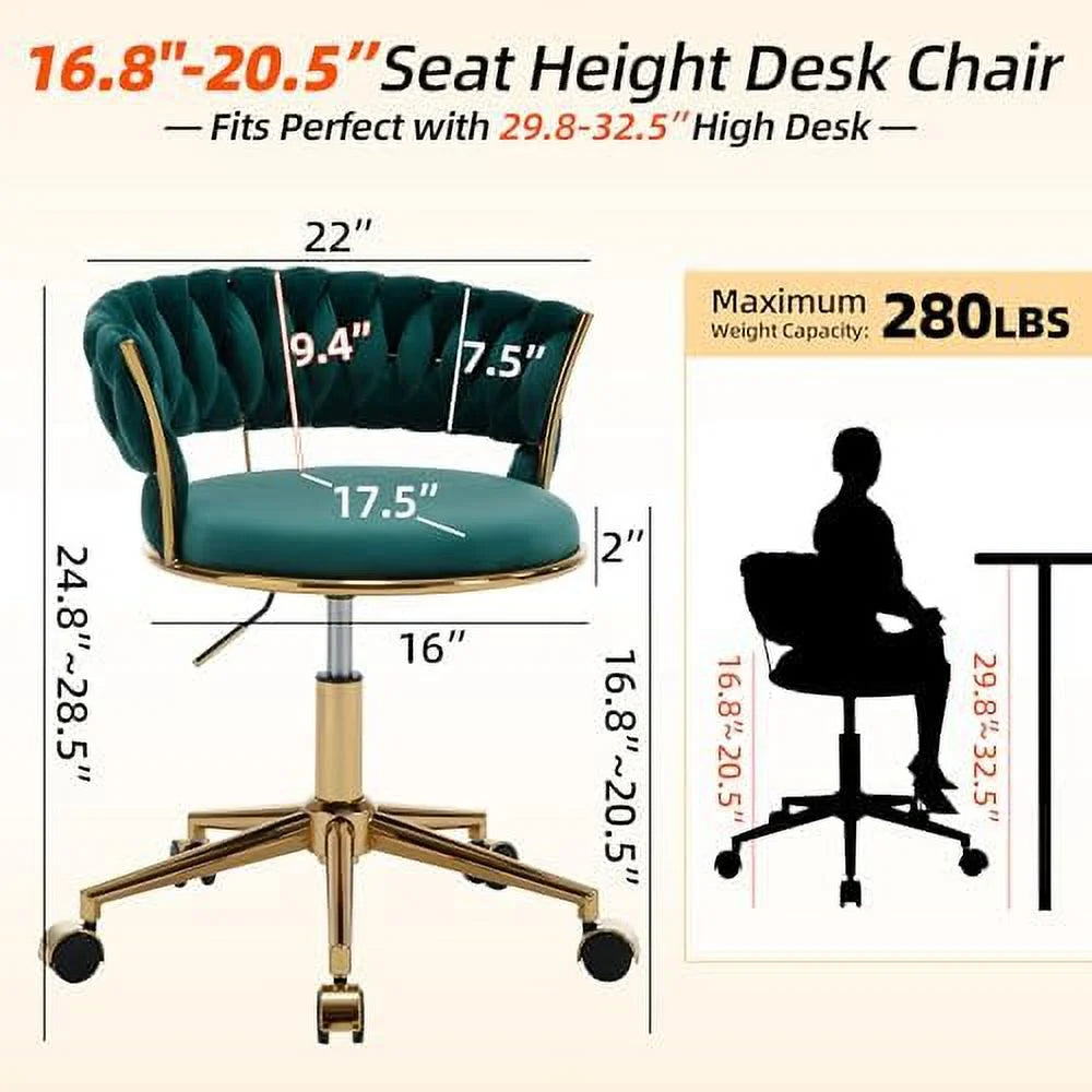 Dark Blue Velvet Desk Chair with Wheels W1354
