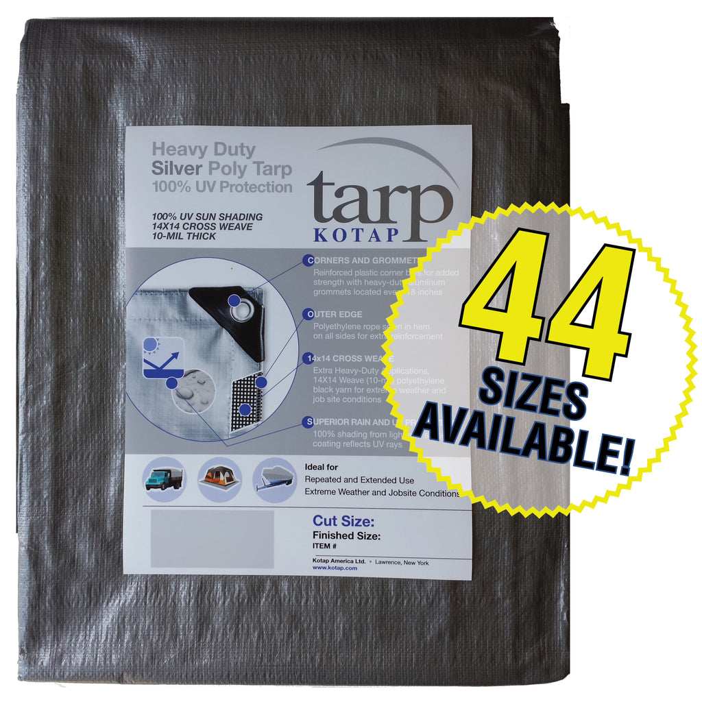 Heavy-Duty 14 by 14 Cross Weave UV Blocking 10-mil Silver Poly Tarp W803