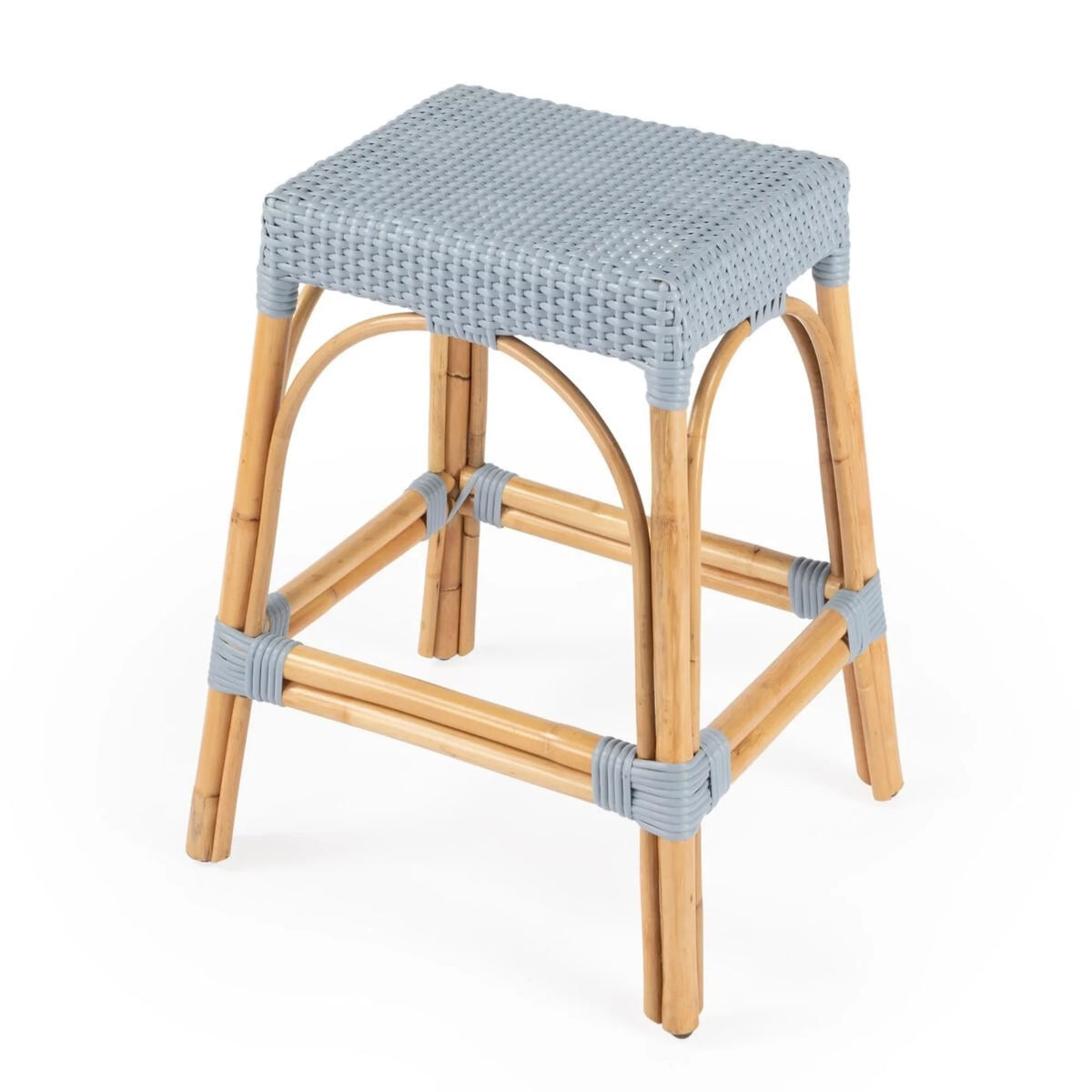 Baby Blue Rattan Counter Stool D736